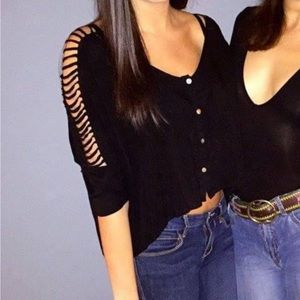 Fun Black Flowy Crop Top